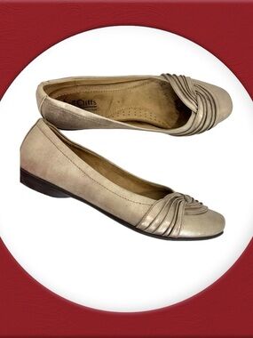 Women's Gold Taupe Leather Slip-On Ballet Flats